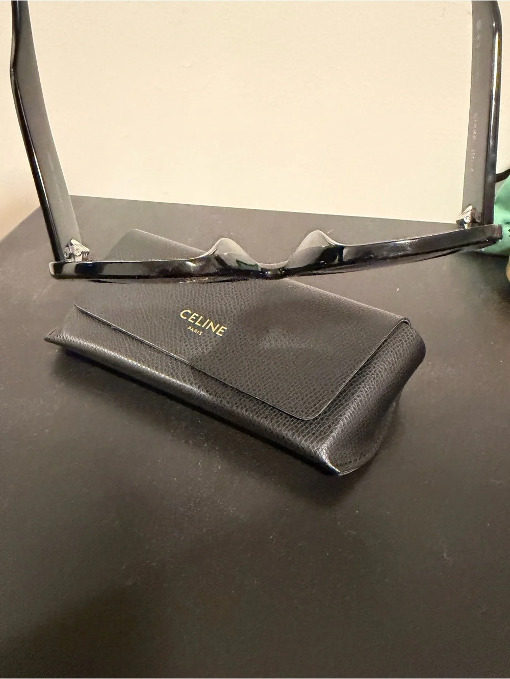 AUTHENTIC Celine Black Square Sunglasses with Gold Logo Accent